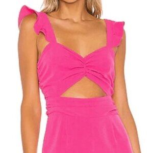 Lovers + Friends Knox Jumpsuit Women's XS Hot Pink Ruffle Sleeve Party
